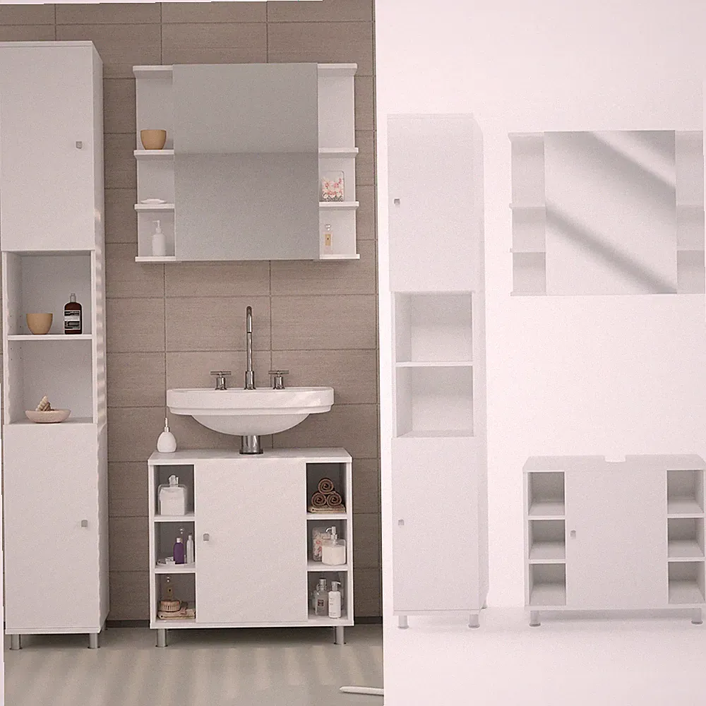 Bad Spiegel Kommode Unterschrank Badschrank Badmöbel Set Fynn Weiß Vicco