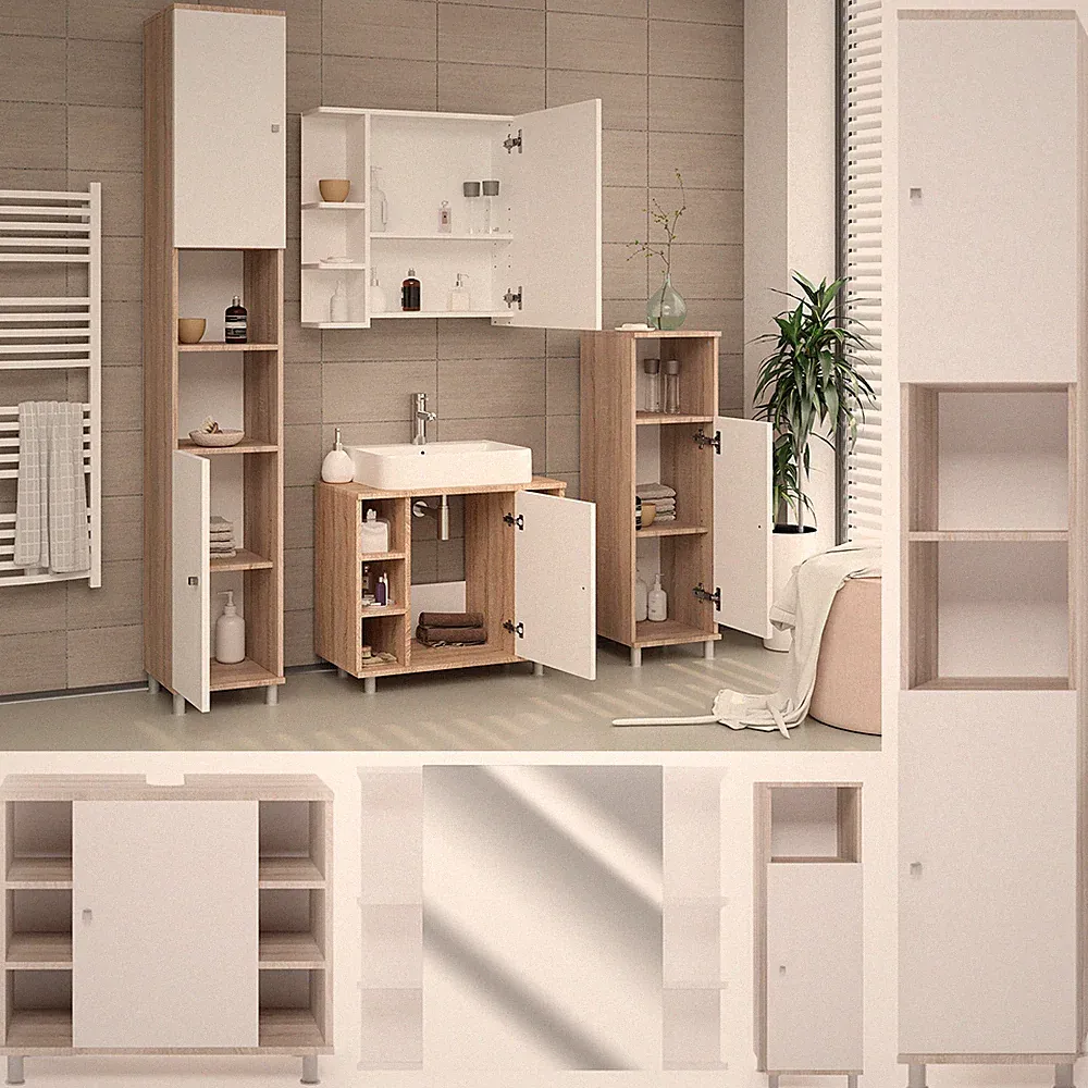 Bad Spiegel Waschtisch Unterschrank Badschrank Badmöbel Set Fynn Sonoma Vicco