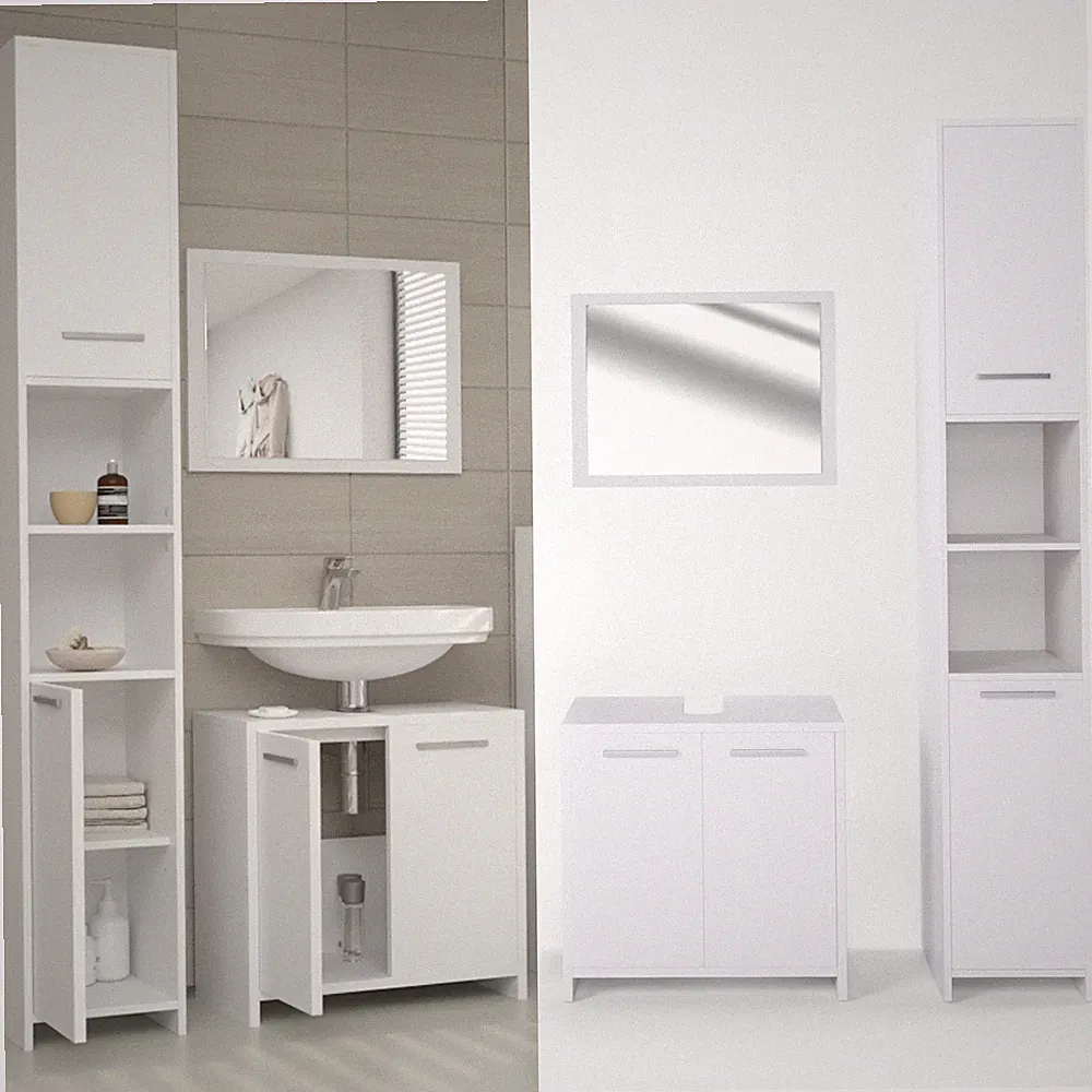 Bad Spiegel Waschtisch Unterschrank Hochschrank Badmöbel Set Kiko Weiß Vicco