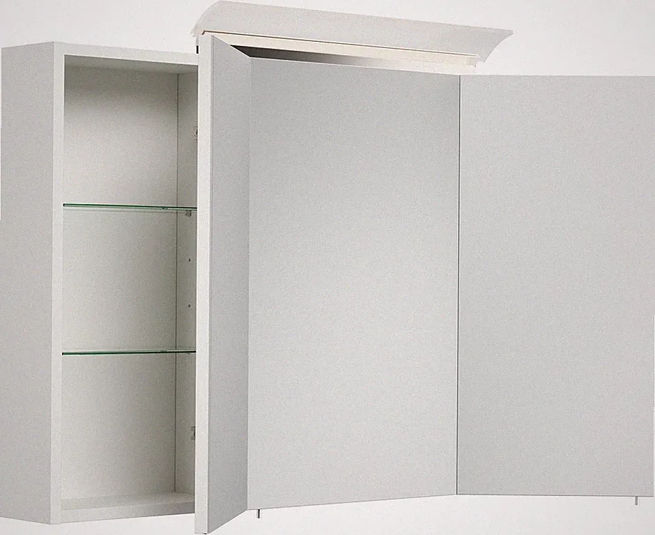 Bad Spiegelschrank 120 cm inkl. Design LED-Lampe und Glasböden weiss hochglanz