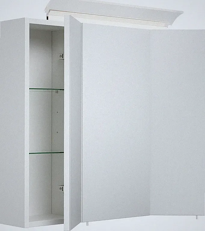 Bad Spiegelschrank 70cm inkl. Design LED-Lampe und Glasböden weiss hochglanz