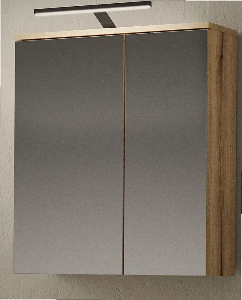 Bad Spiegelschrank Badezimmer Spiegel Eiche 2-türig 6 Fächer 60 x 70 cm Torsby