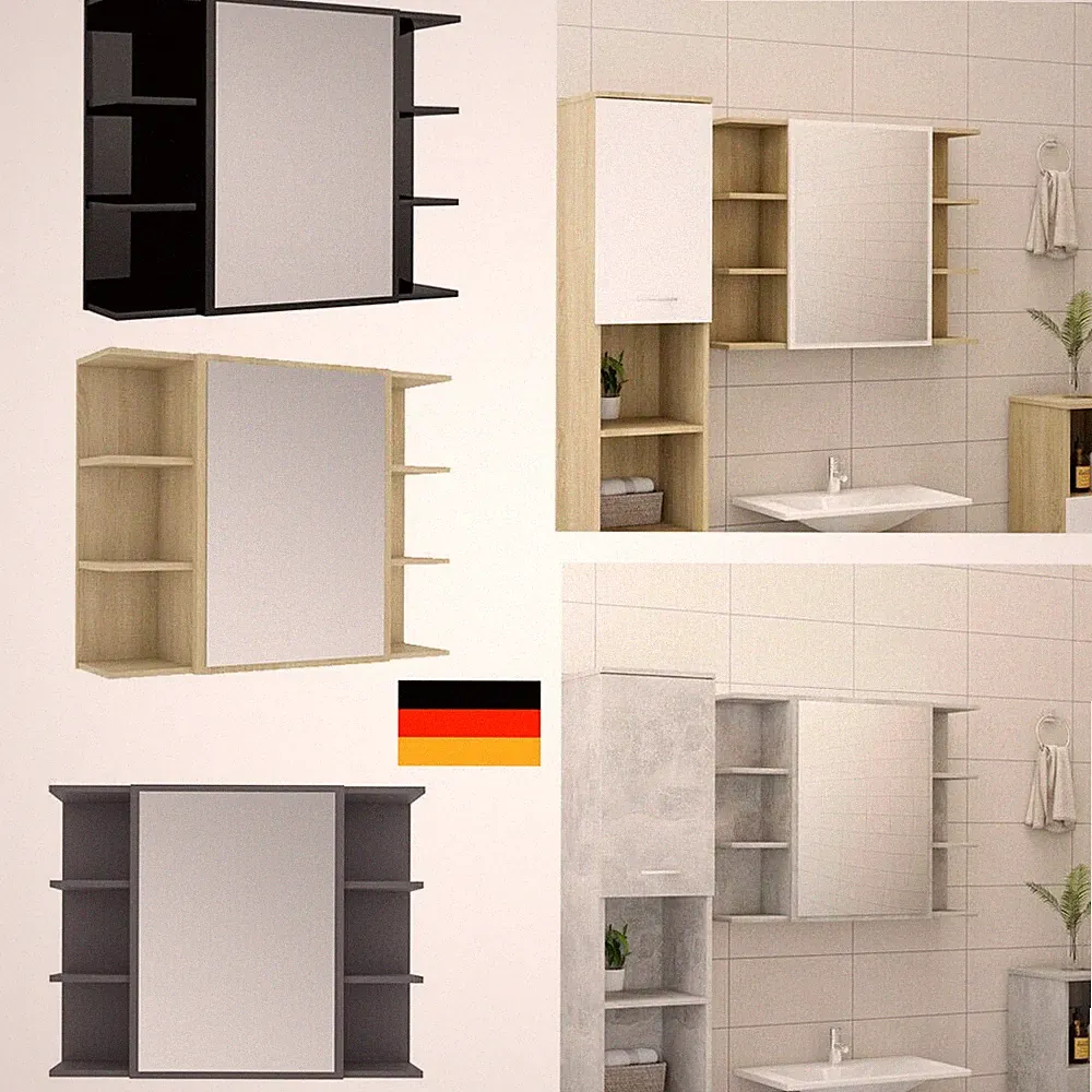 Bad Spiegelschrank Badezimmer Spiegel mit Regal in Weiß Grau Schwarz Spanplatte
