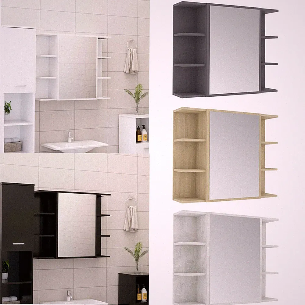 Bad Spiegelschrank Badezimmer Spiegel mit Regal Spanplatte Weiß/Grau/Schwarz
