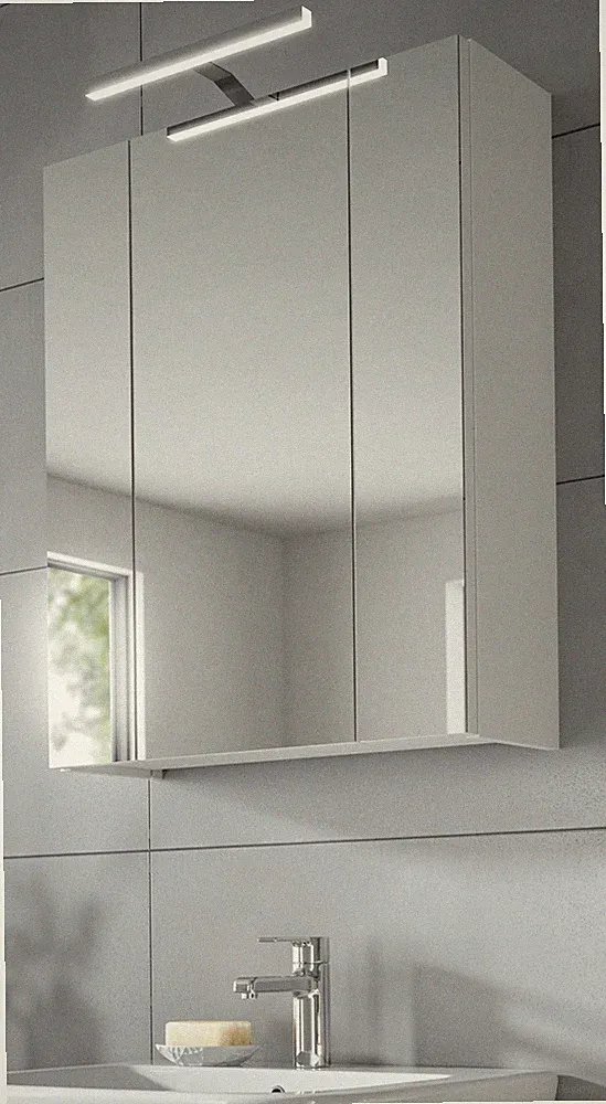 Bad Spiegelschrank Badezimmer Spiegel weiß 3-türig 3D 60 cm 9 Fächer LED Cover