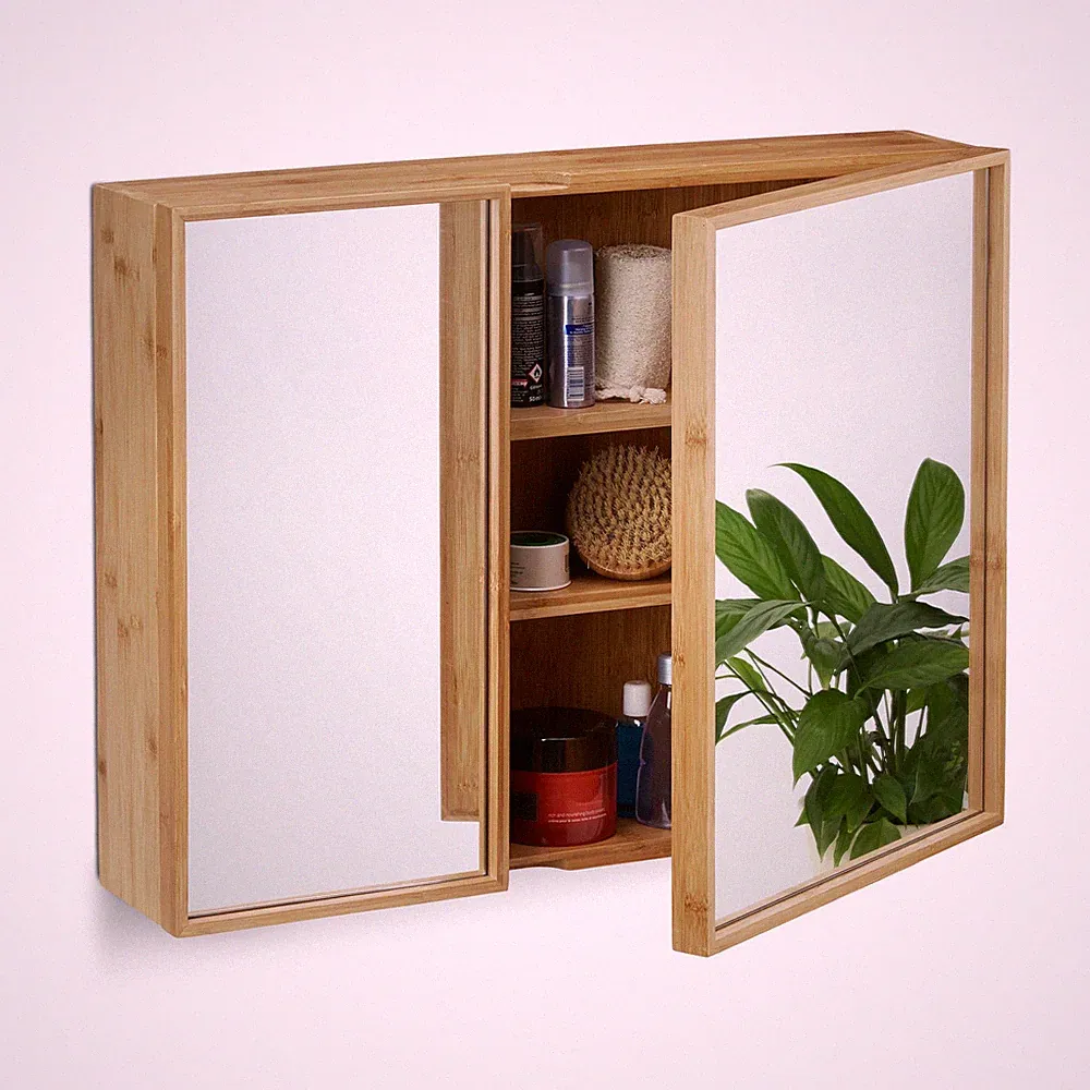Bad spiegelschrank Badschrank mit Spiegel Wandschrank aus Bambus pflegeleicht