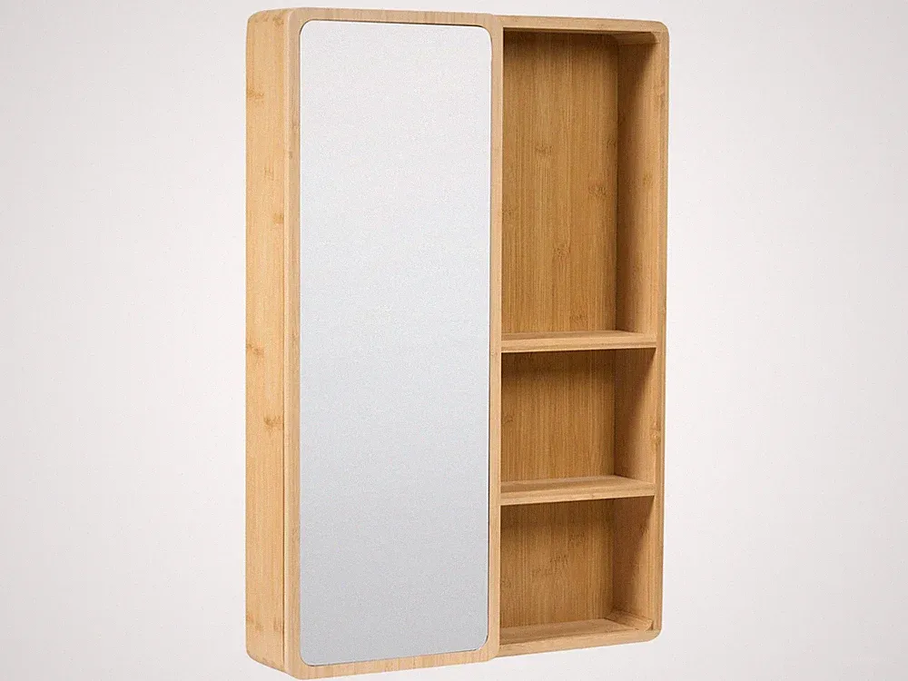 Bad-Spiegelschrank Bambusholz hellbraun 61x41 cm mit Schiebetür 3 Regalen Guatav