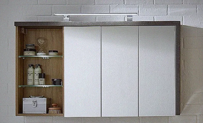 Bad Spiegelschrank Bay mit offenem Regal in Eiche ohne Beleuchtung