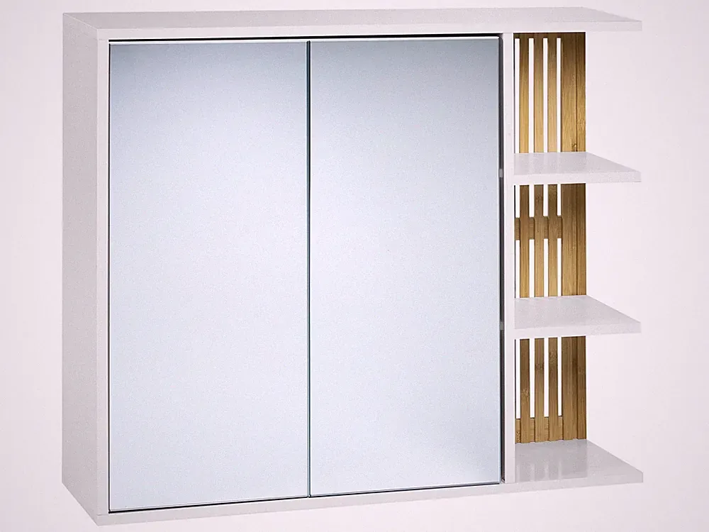 Bad Spiegelschrank MDF Bambusholz weiß / heller Holzfarbton 70 x 80 cm Nubes