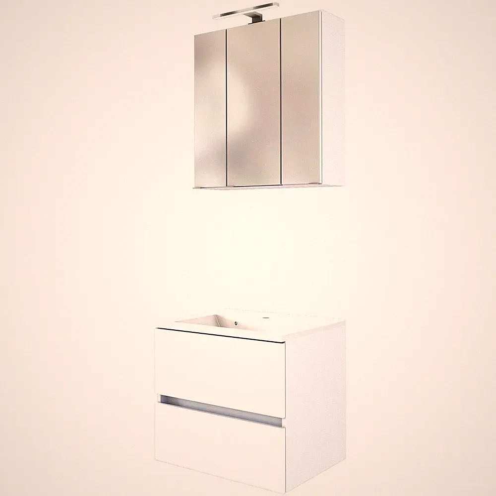 Bademöbel Einzel-Waschplatz Set 60 cm inkl. LED Spiegelschrank weiß Gäste-Bad WC