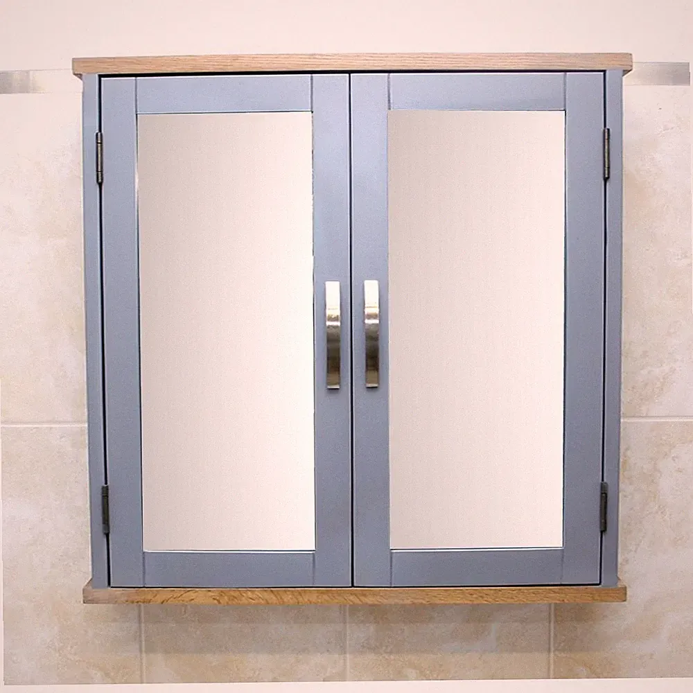 Badezimmer-Aufbewahrungsschrank grau lackiert mit Spiegel 352G