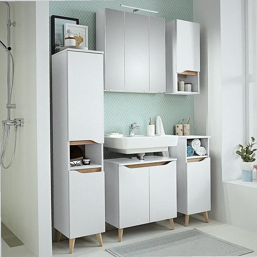 Badezimmer Bad Badmöbel Komplett Set Midischrank Spiegelschrank Unterschrank