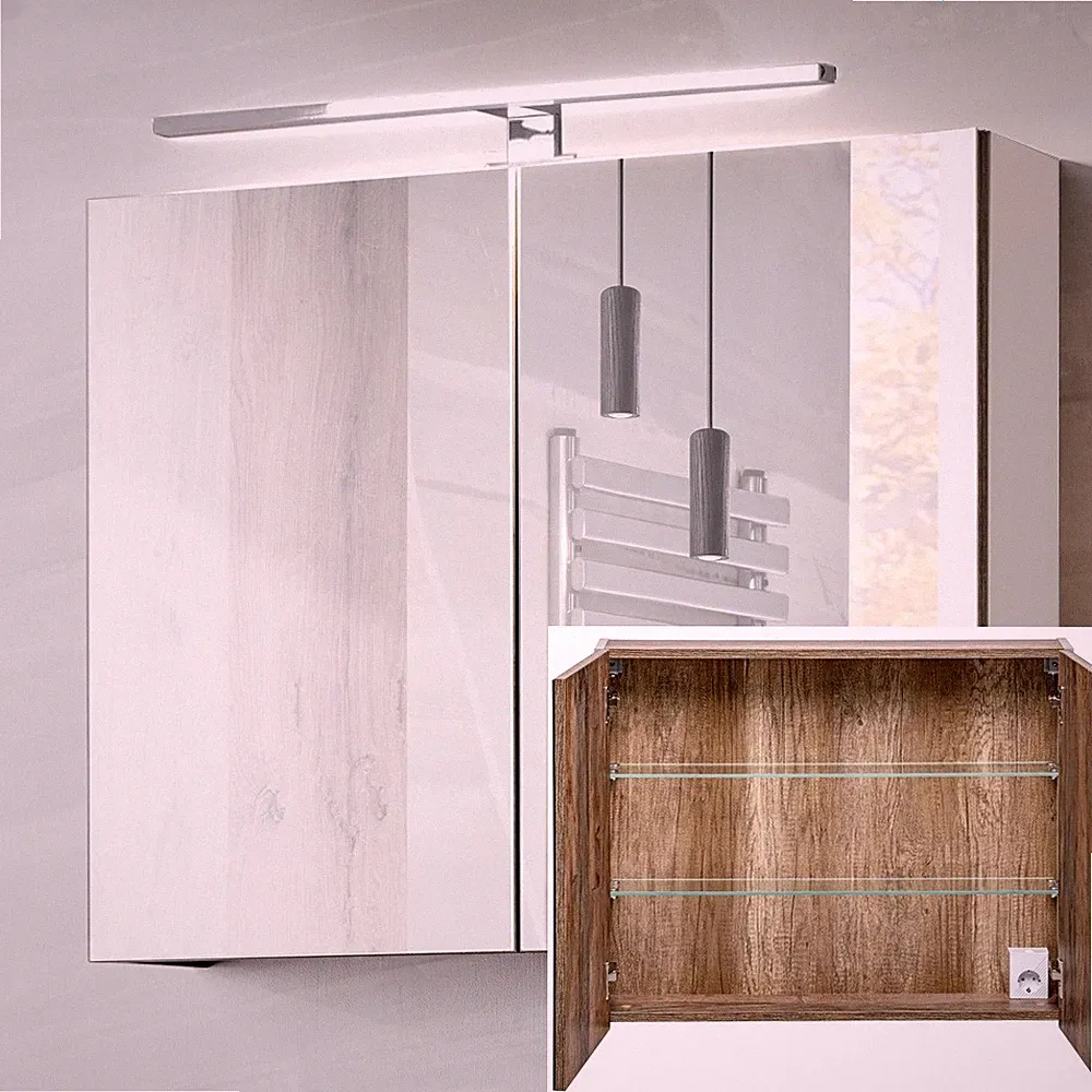 Badezimmer Bad Spiegelschrank Schrank Spiegel Grau 80 cm breit