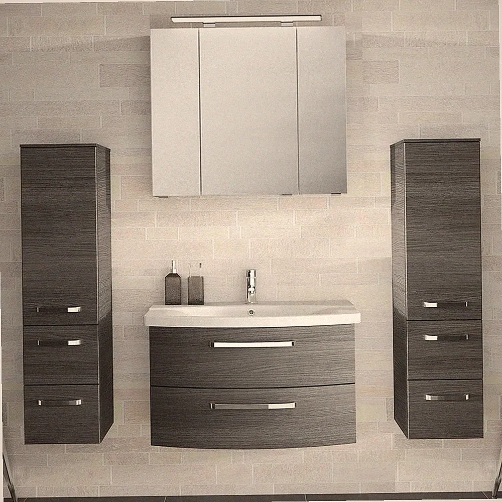 Badezimmer Badmöbel Set 80cm Waschtisch mit Keramikbecken Spiegelschrank graphit