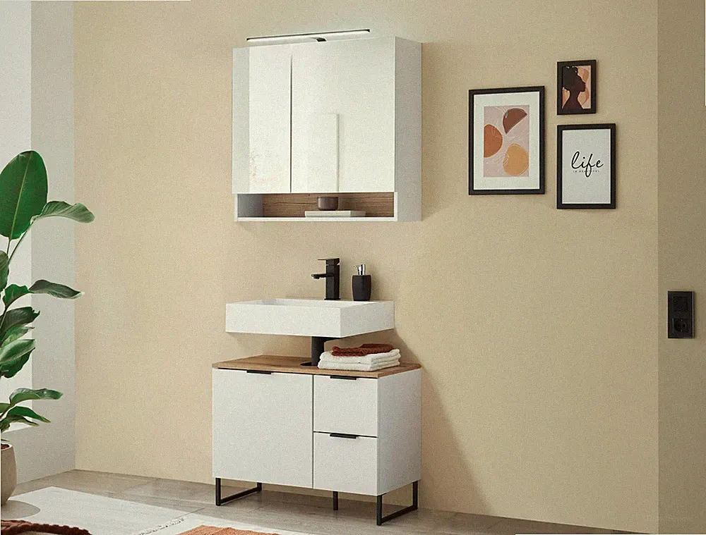 Badezimmer Badmöbel -Set ASPEN 80 cm Spiegelschrank Wbu Set 4