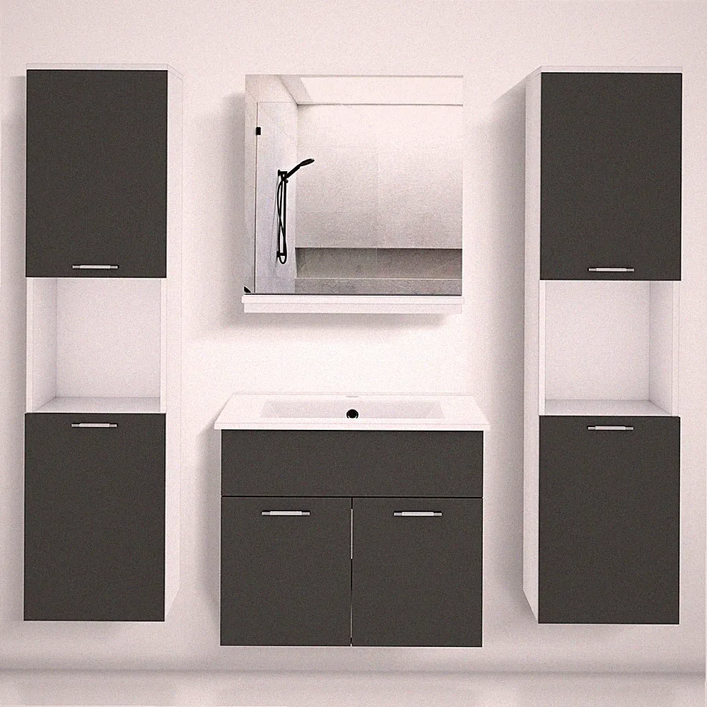 Badezimmer Badmöbel set Montreal Waschbecken Hochschrank Waschtisch 4-Teilige