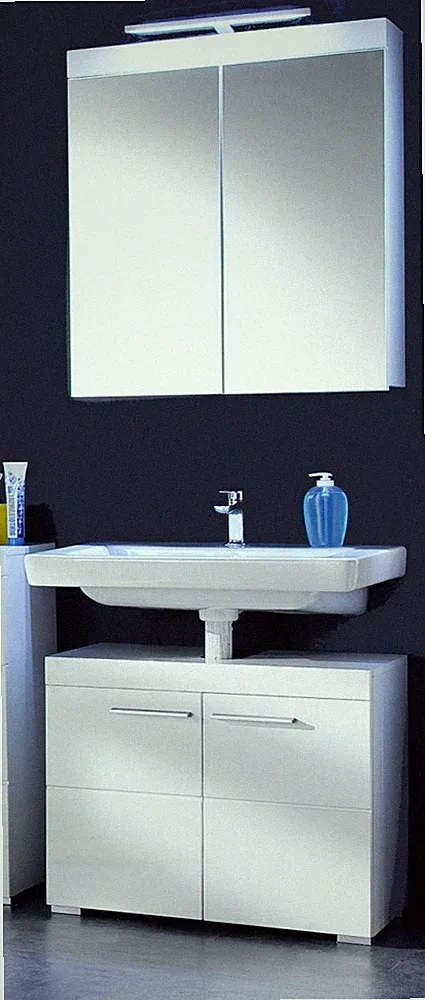 Badezimmer Badmöbel Set weiß Hochglanz Badkombination 2-teilig 60 x 190cm Amanda