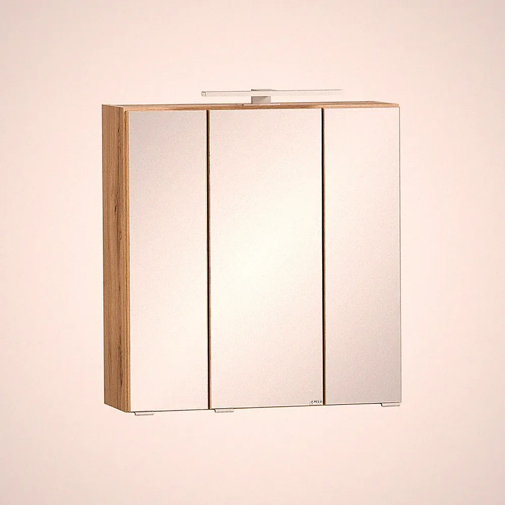 Badezimmer Badmöbel Spiegelschrank 60cm Beleuchtung Eiche Steckdose Spiegel