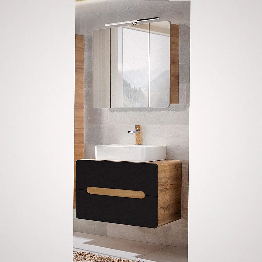 Badezimmer Badmöbel Waschplatz Set 80cm Waschtisch LED Spiegelschrank Gäste WC