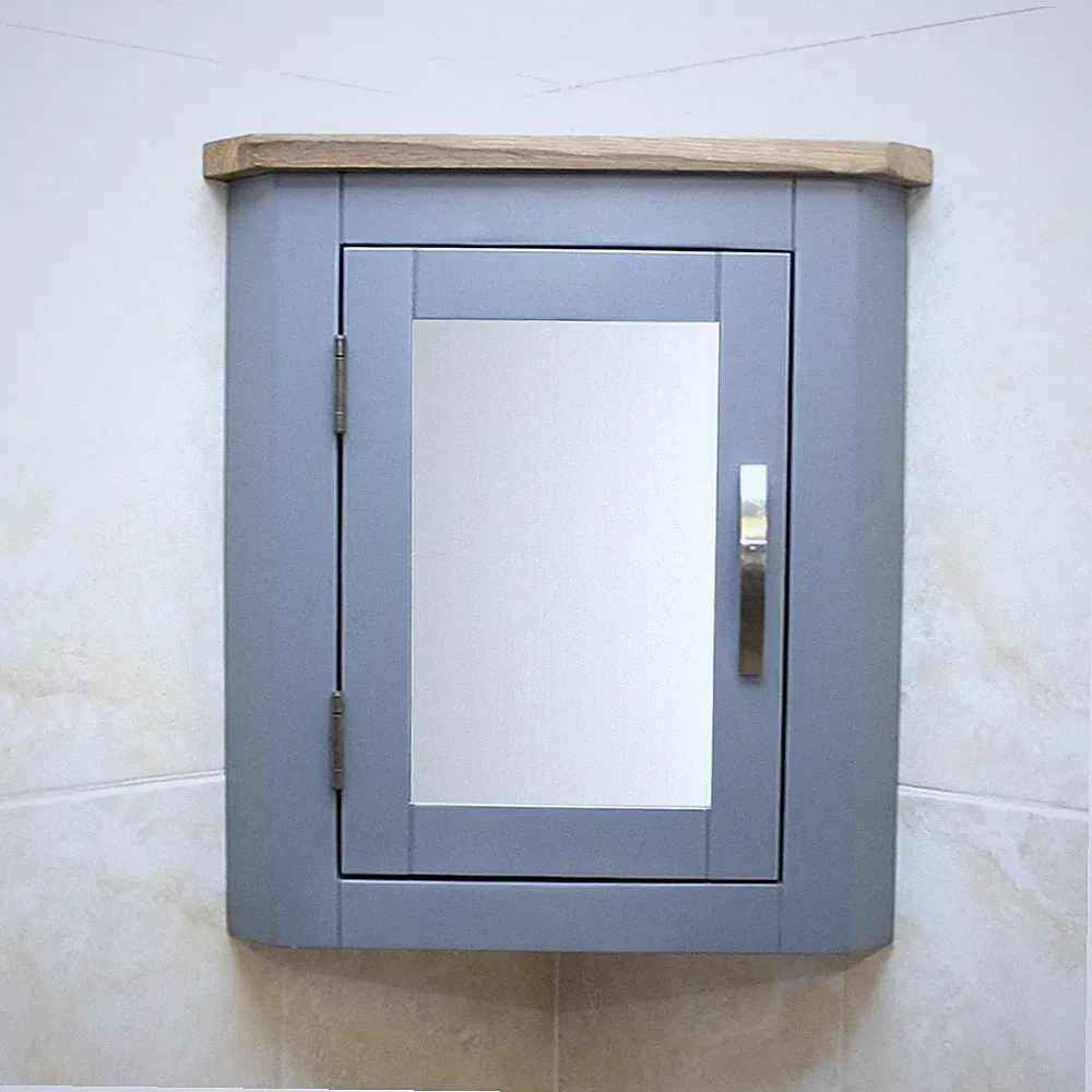 Badezimmer-Eckschrank grau lackiert Wandmontage verspiegelt 601G