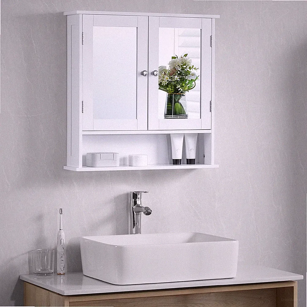 Badezimmer Hängeschrank Doppel Spiegeltür Holz Weiß Regal Neu von Home Discount