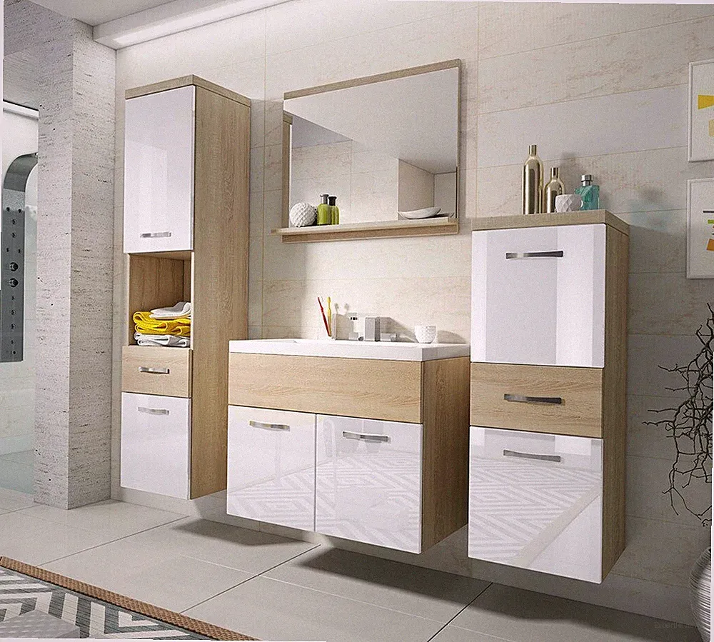 Badezimmer Lawinja Badmöbel-Set mit Waschbecken Badmoebel Komplett Alba