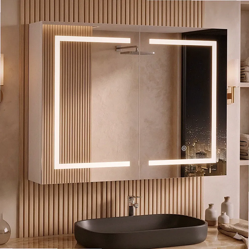Badezimmer LED Badspiegel mit Beleuchtung Spiegelschrank Touch Wandschrank