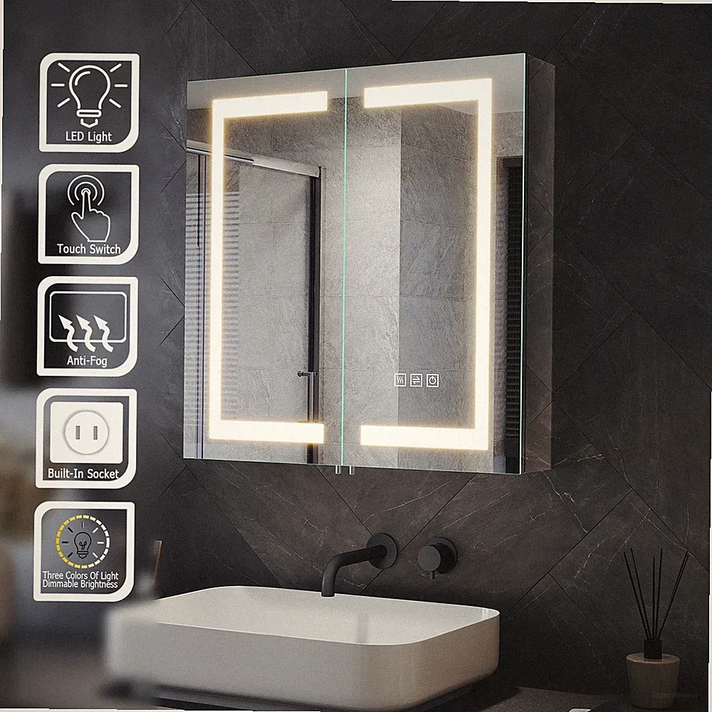 Badezimmer LED Spiegelschrank 630×650mm mit Rasierer Steckdose Demister dimmbar Licht