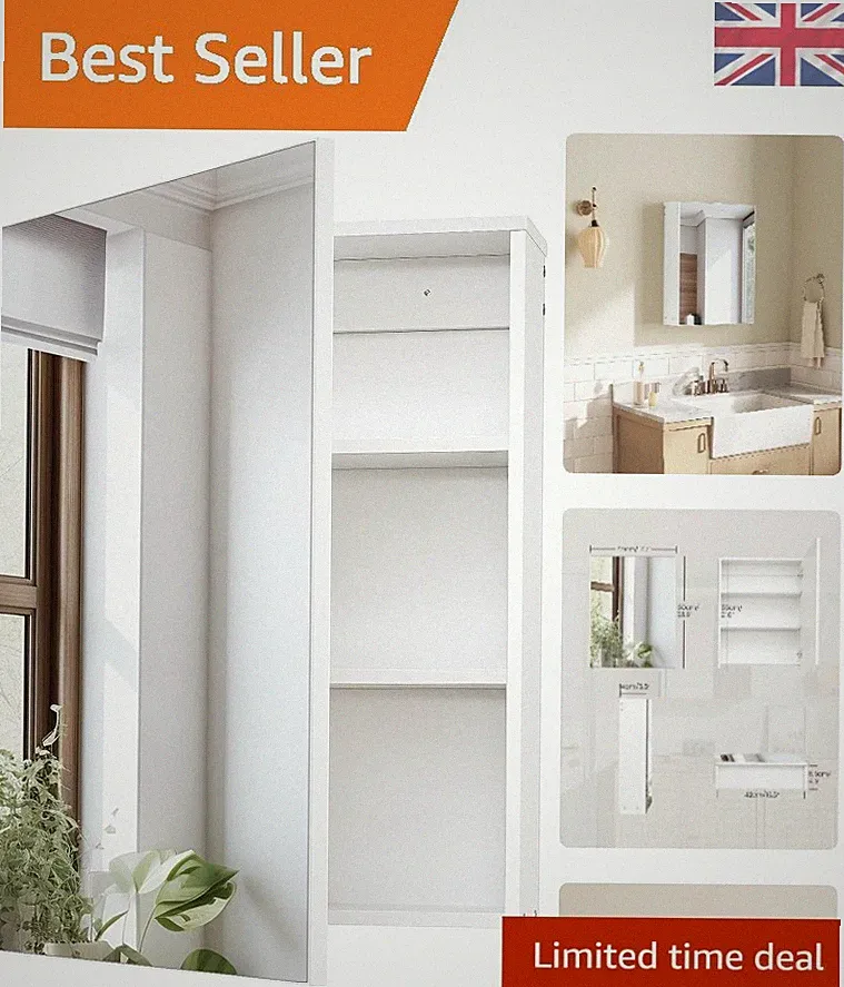 Badezimmer Medizinschrank Wandmontage weiß Spiegel Aufbewahrung verstellbare Regale