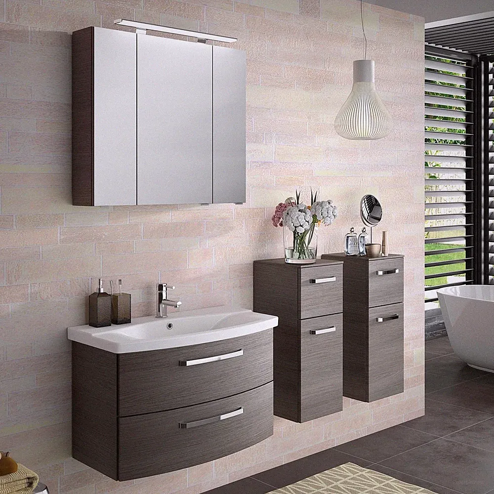 Badezimmer Möbel Set Waschplatz grau Hängeschrank Spiegelschrank Badschrank