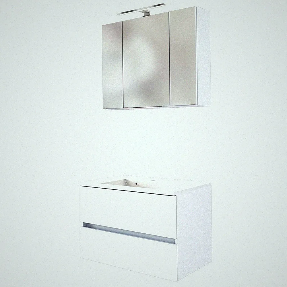 Badezimmer Möbel Waschplatz-Set 80 cm inkl. LED Spiegelschrank weiß Gäste Bad WC