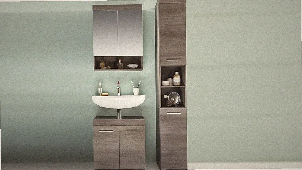 Badezimmer Set 1 Runners in Rauchsilber grau Badschränke Spiegelschrank Badmöbel