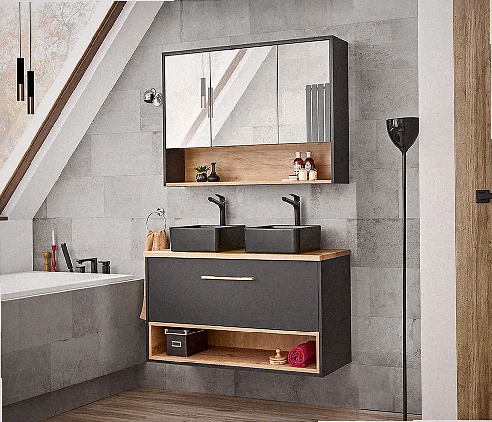 Badezimmer SET 2-tlg. BORNEO 120cm | Waschplatz & Spiegelschrank | cosmic-grau-e