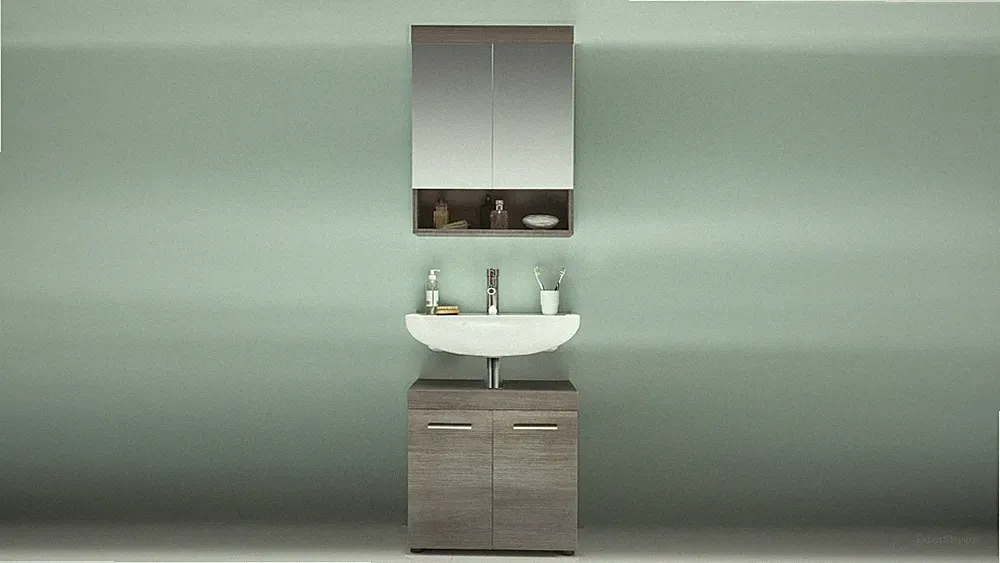 Badezimmer Set 3 Runners in Rauchsilber grau Badmöbel Unterschrank Spiegelschran