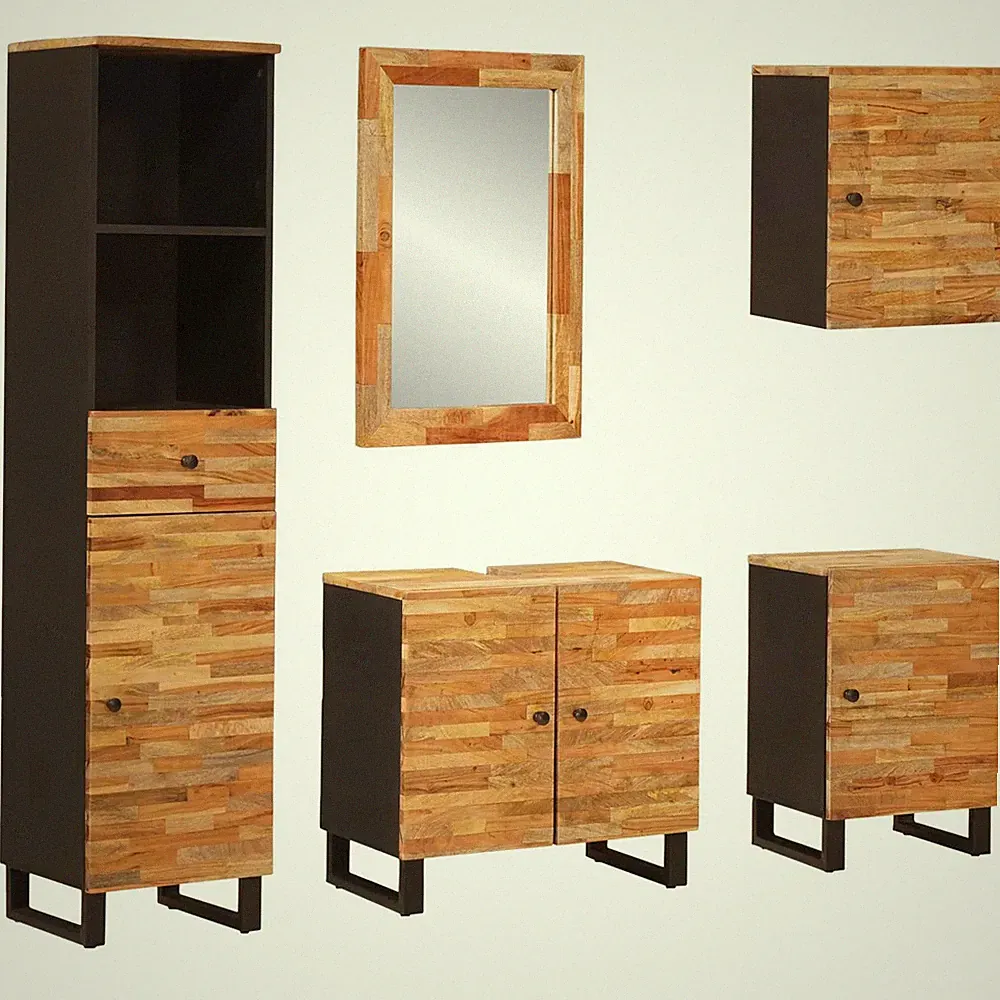 Badezimmer Set 5-teilig aus Massivholz Mango mit Schubladen