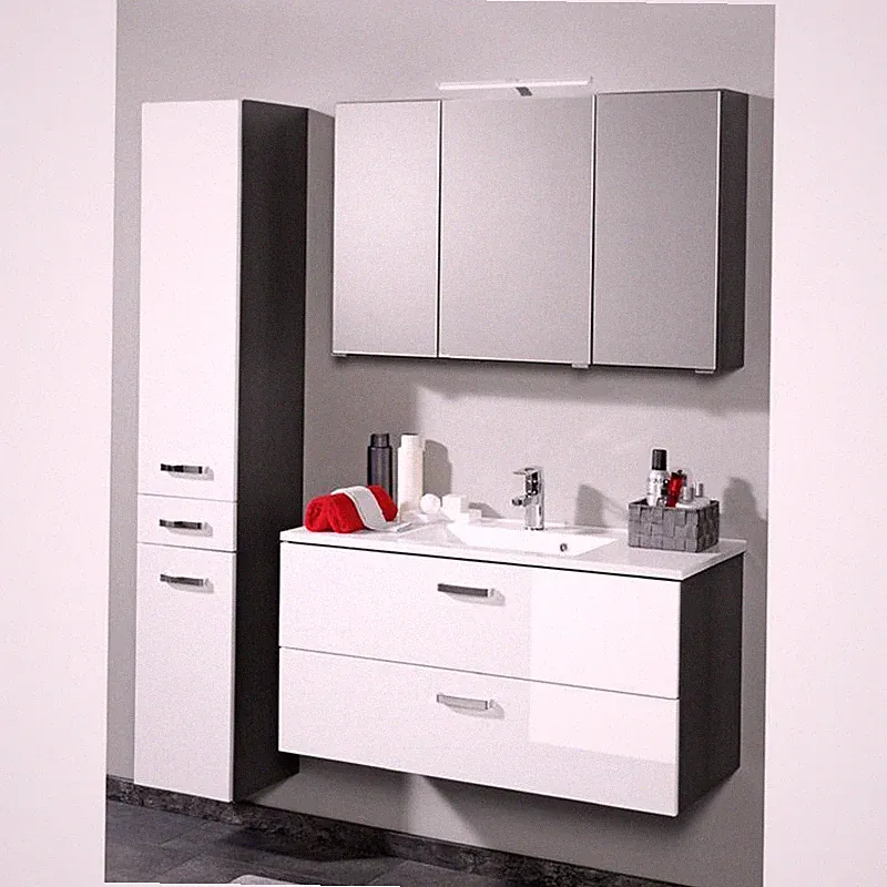 Badezimmer Set 60-100cm Waschtisch Waschbecken Spiegelschrank Hochschrank weiß