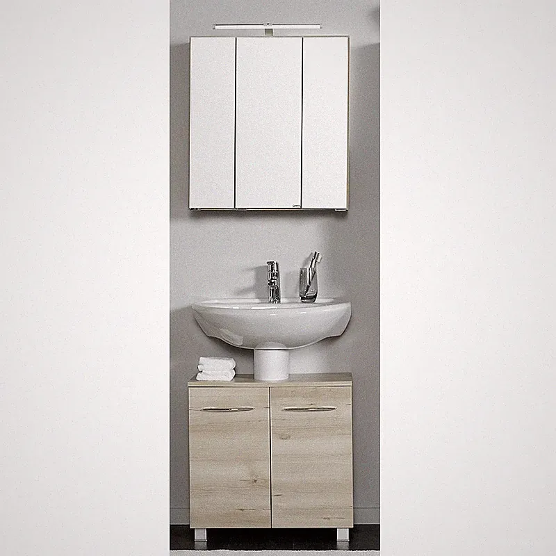 Badezimmer Set Buche 60cm Waschbeckenschrank & Spiegelschrank Badmöbel Gäste WC
