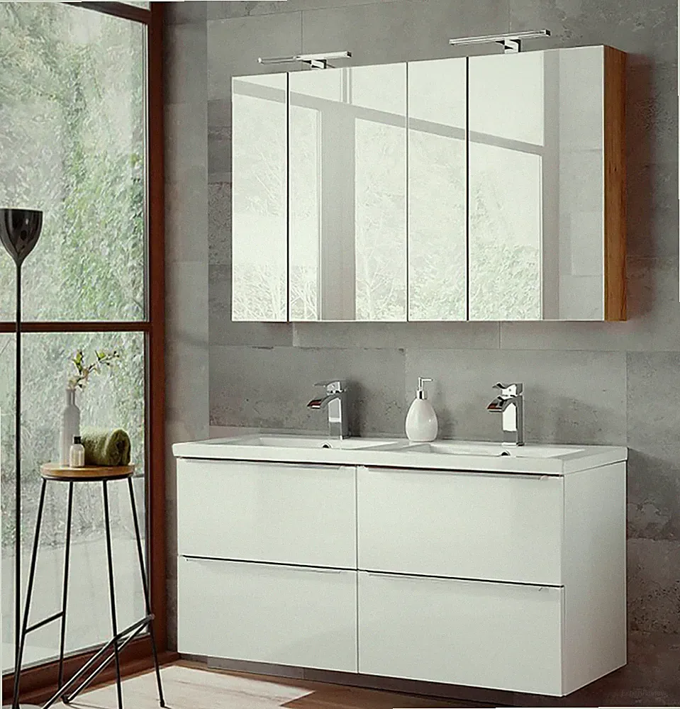 Badezimmer SET CAPRI 120cm 2-tlg. | Doppelwaschbecken & LED-Spiegelschrank | we