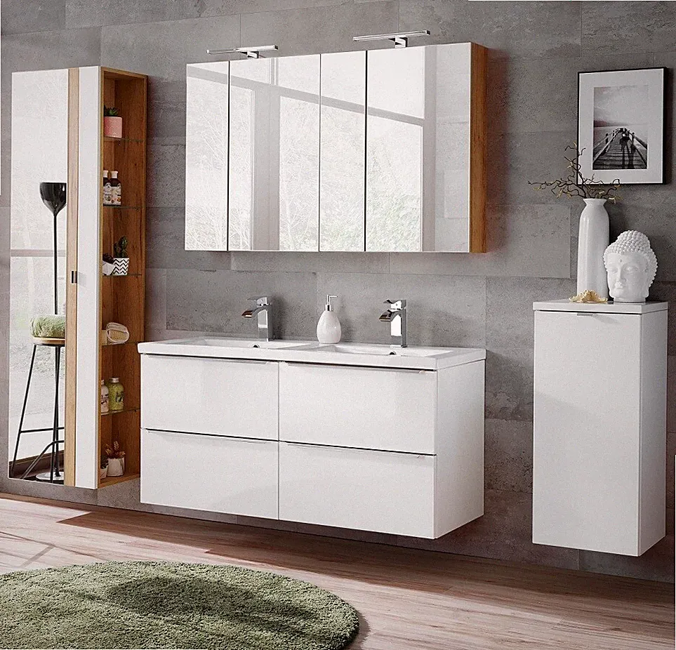 Badezimmer SET CAPRI 120cm 4-tlg. | Doppelwaschplatz & Spiegelschrank... | weiß