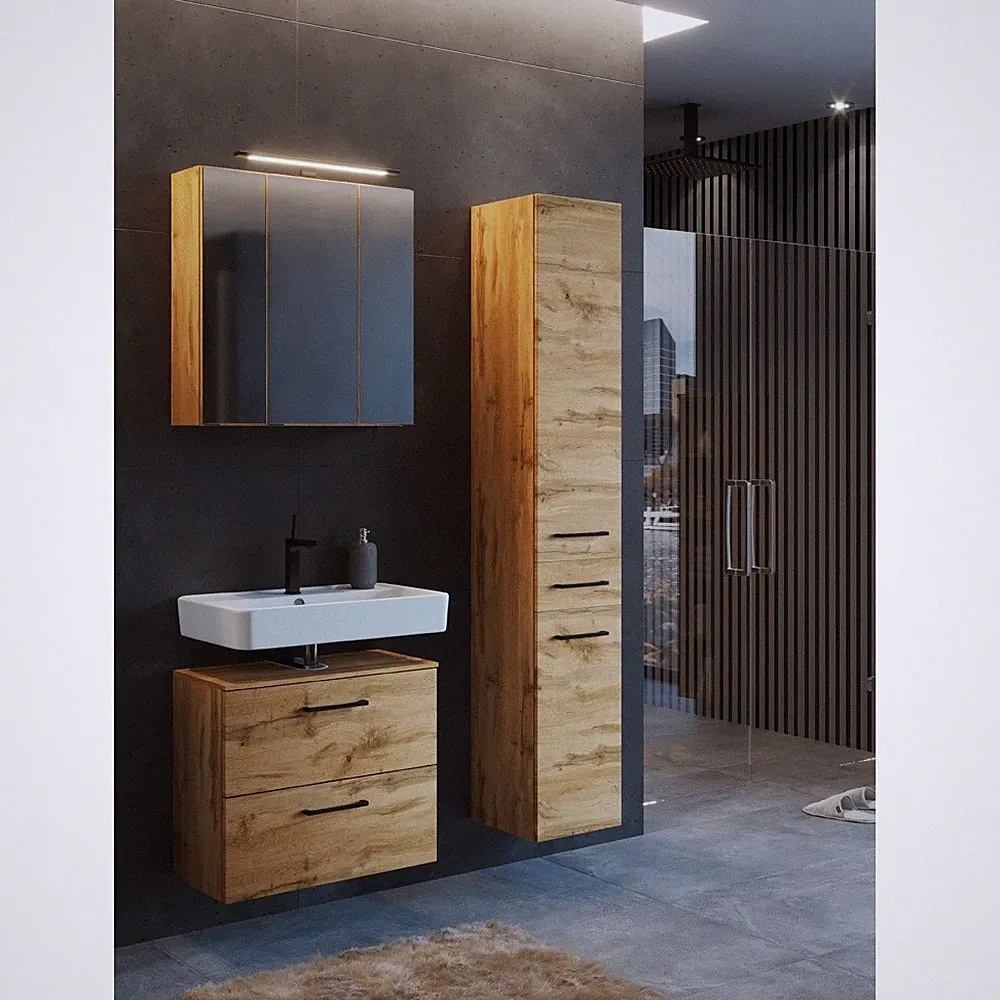 Badezimmer Set Industrial Style 60 cm Waschbeckenunterschrank mit Hochschrank