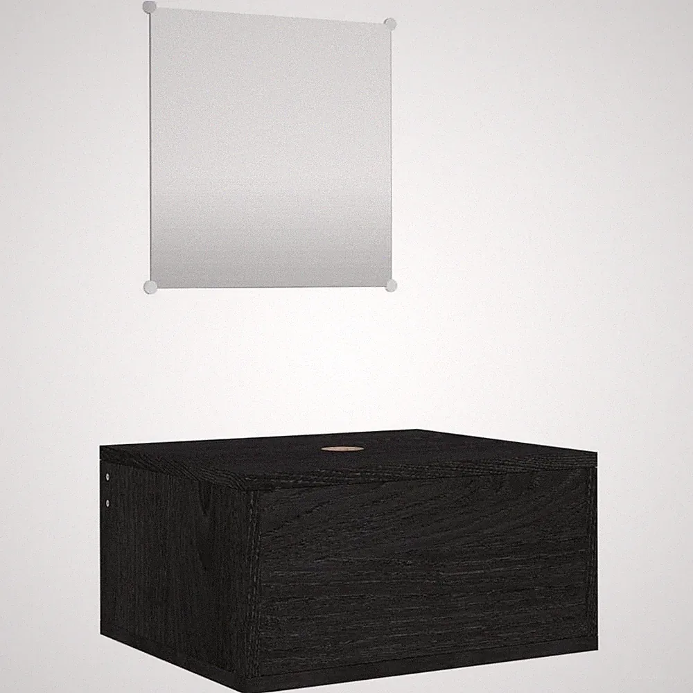 Badezimmer Set mit Waschbeckenschrank Spiegel Schwarz Holz für Aufbauwaschbecken