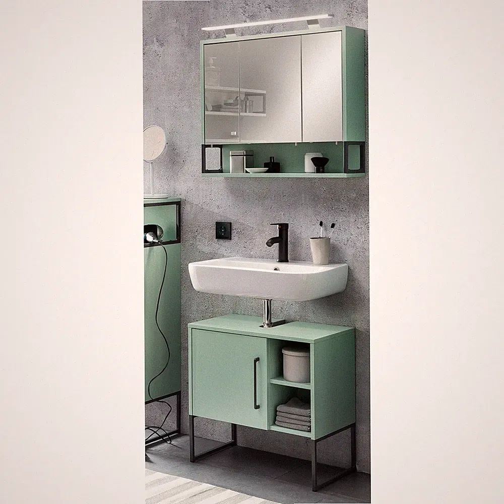 Badezimmer Set Spiegelschrank mit Beleuchtung Waschbeckenunterschrank mint grün