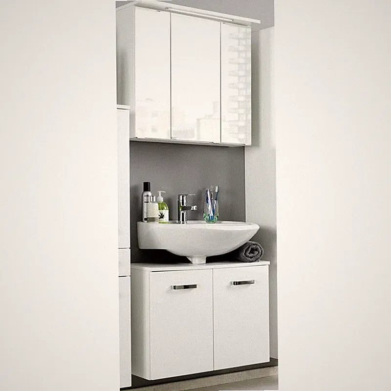 Badezimmer Set Waschplatz Waschtisch-Unterschrank weiß Spiegelschrank Gäste WC