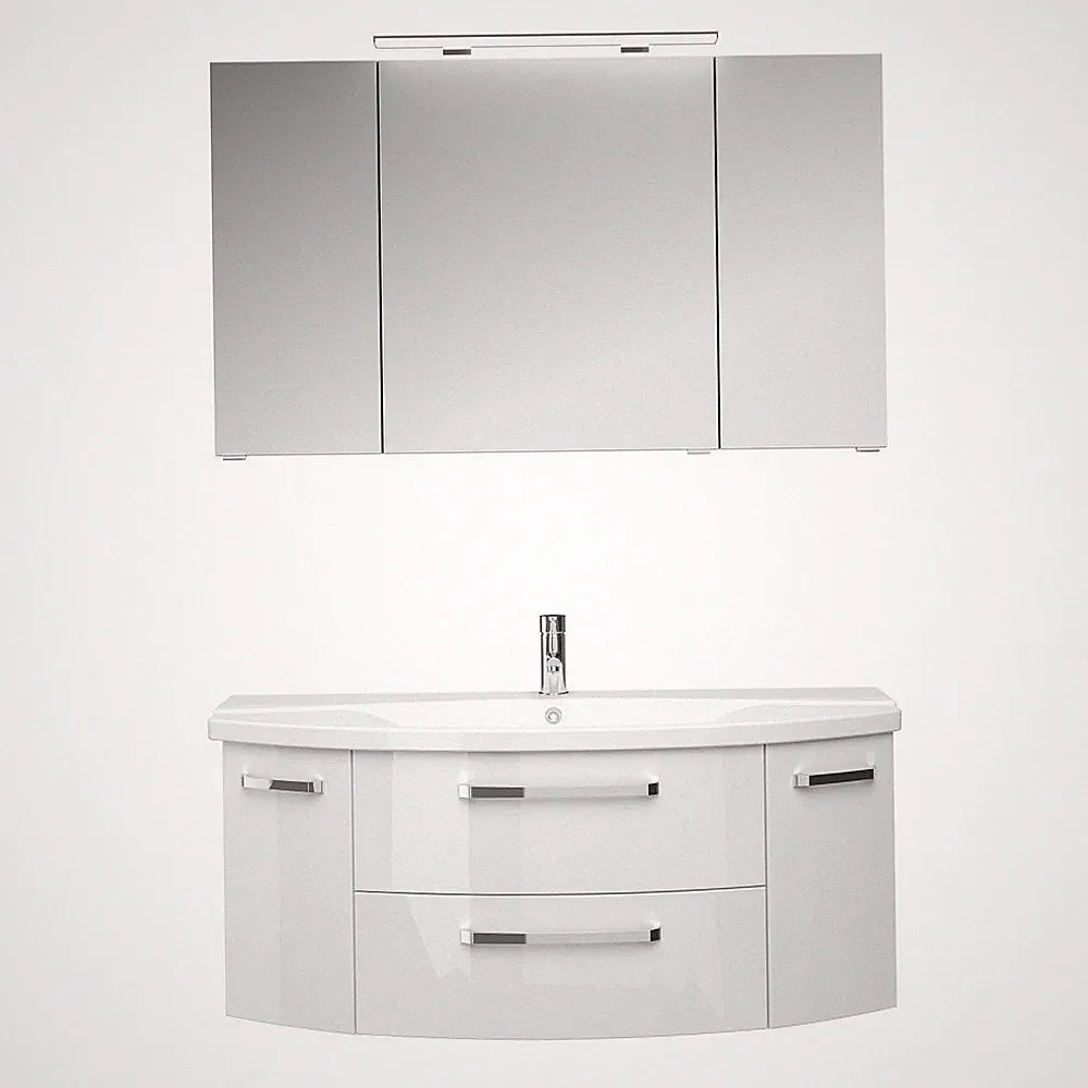 Badezimmer Set Waschtisch m. Unterschrank 120cm Keramikbecken LED Spiegelschrank