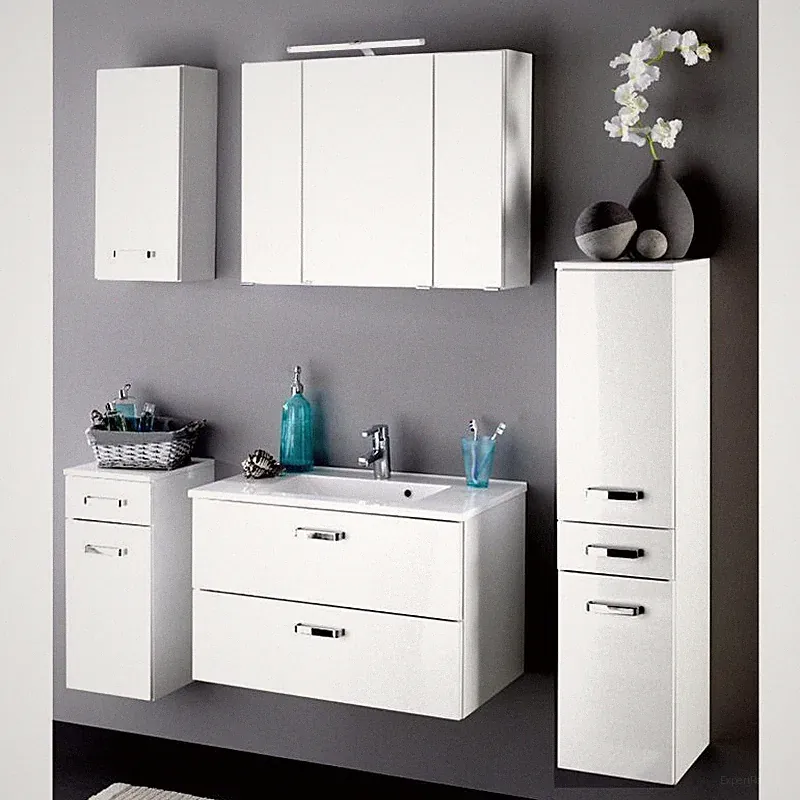 Badezimmer Set Waschtisch m Unterschrank 60-100cm Waschbecken LED Spiegelschrank