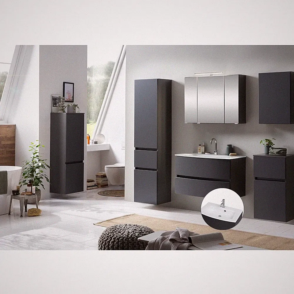 Badezimmer Set Waschtisch Spiegelschrank Hängeschrank Midischrank Unterschrank