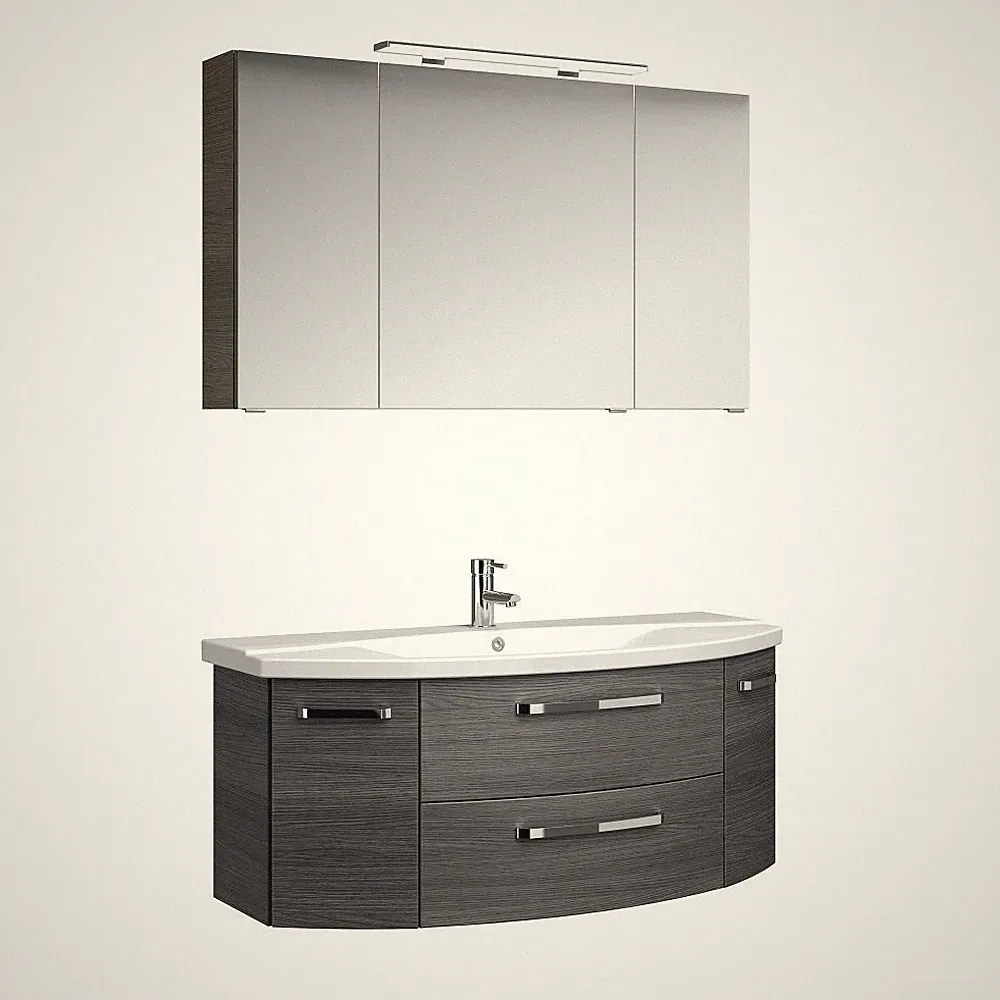 Badezimmer Set Waschtisch-Unterschrank 120cm Keramik Waschbecken Spiegelschrank