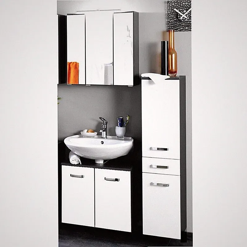 Badezimmer Set Waschtischunterschrank Spiegelschrank Gäste WC Badmöbel Hochglanz
