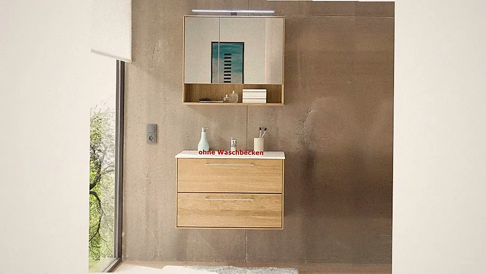 Badezimmer Set Yukon Eiche teilmassiv Spiegelschrank Waschbeckenunterschrank