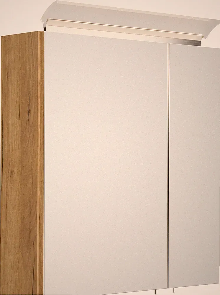 Badezimmer Spiegelschrank 2-türig LED-Lampe 60 cm Eiche Gold Badspiegelschrank